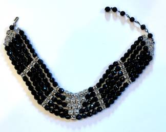 Vintage Multi-Strand Onyx Necklace with CZ Stones.