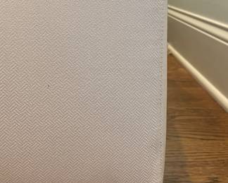 Mandarine Sourced Off-White Herringbone Upholstered Queen Bed Frame with Nail Head Trim. Height Measures 56" H. Photo 5 of 6.