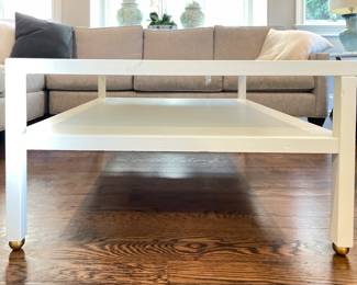 Vintage Baker Furniture Coffee Table with Brass Feet Revitalized with A New White Finish. Measures 34" x 44" x 19" H. Photo 1 of 3.