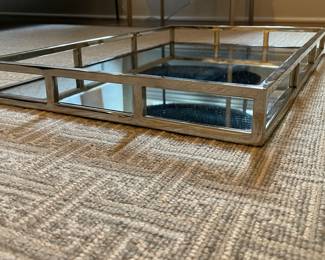Silver Frame Tray with Mirrored Glass Base. Measures 14" x 22".