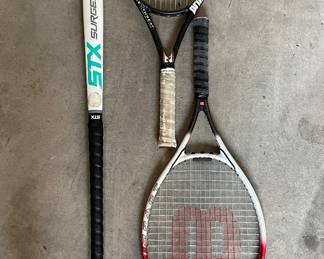 STX Field Hockey Stick, Wilson & Prince Tennis Racquets.