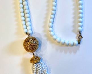 Vintage White Bead Tassel Necklace Sourced From Arch By Laura White. Photo 1 of 2.