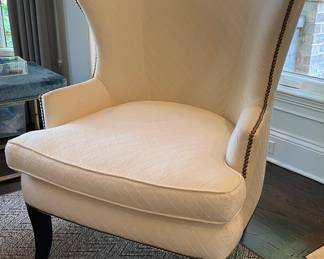 Ballard Designs Thurston Quilted Cotton Fabric Wing Back Chair with Nailhead Trim - 2 Available. Each Measures 30" W x 36" D x 42" H. Photo 1 of 4.