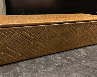 Greek Key Leather Embossed Box. Measures 14" W x 5" W x 3.5" H. Photo 1 of 3.