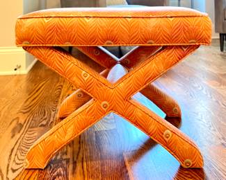 Orange Upholstered Cross Bench. Measures 17" W x 22" D x 18" H. Photo 1 of 2. SEE NEXT PHOTO FOR ACCURATE COLOR.