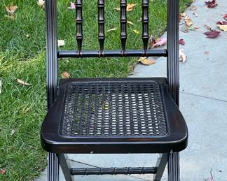 Set of 4 Ebonized Wood Faux Bamboo Folding Dining Chairs with Cane Seats & Cushions. Photo 1 of 2.