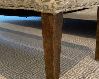 Material Possessions Storage Bench with Burl Wood Legs. Measures 54" W x 19" D x 20" H. Has Two Red Fingernail Polish Spots. Photo 5 of 5.