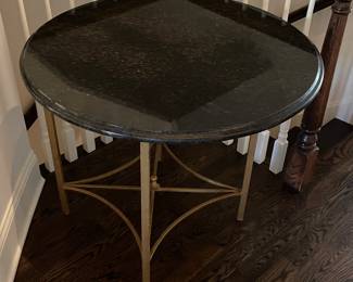 Classic Remix Sourced Granite Topped Occasional / Entry Table with Gilt Metal Frame. Measures 32" H x 38" D. Photo 2 of 3.