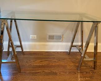 Williams-Sonoma Home Mason Glass Top Desk. Measures 28" W x 56" D x 30" H. Photo 1 of 3.