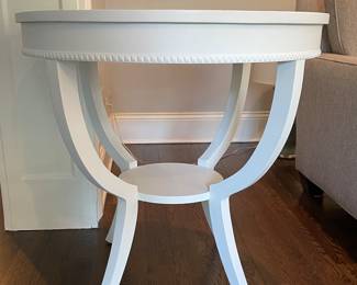 Jayson Home White Wood Side Table with Dentil Trim. Measures 28.5" H x 30" D. Photo 1 of 3.