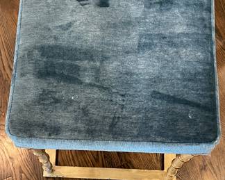 Baker Furniture Gilt Faux Bamboo Frame Bench with "Stormy Ocean Blue" Faux Mohair Performance Fabric. Each Measures 19" x 19" with 19" Seat Height. Some Wear. Photo 2 of 4.