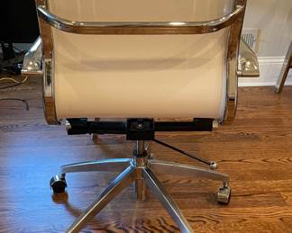 Mid-Century Modern Faux Leather Upholstered Office Chair With Chrome Plated Arms and Lift. Photo 3 of 3.