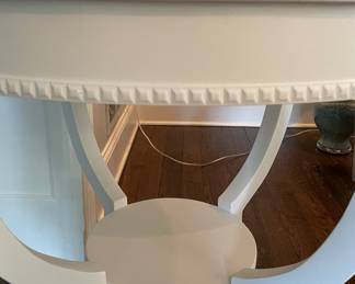Jayson Home White Wood Side Table with Dentil Trim. Measures 28.5" H x 30" D. Photo 3 of 3.