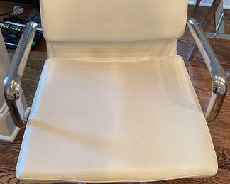 Mid-Century Modern Faux Leather Upholstered Office Chair With Chrome Plated Arms and Lift. Photo 1 of 3.