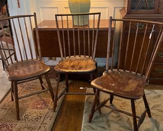 Three Antique late 18th C. Comb Back Chairs