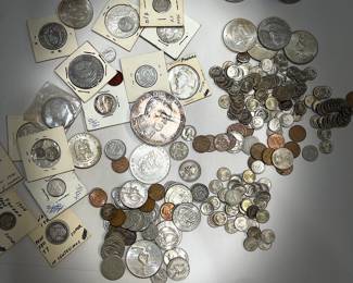 vintage coins, both American and Panamanian, lots of silver