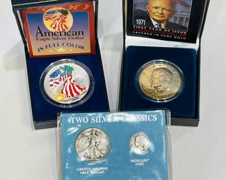 vintage coins, both American and Panamanian, lots of silver