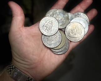 vintage coins, both American and Panamanian, lots of silver