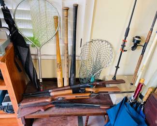 fishing stuff, air and bb, baseball hats