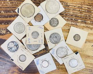 vintage coins, both American and Panamanian, lots of silver