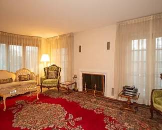 Living Room,  14'  Red Kirman Rug 