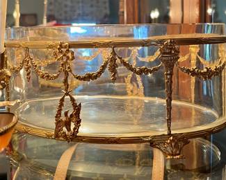 Gilt bronze and crystal center bowl in a large oval