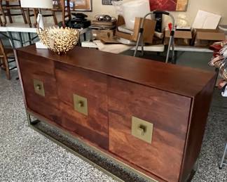 Fabulous brass/steel heavy wooden three door console!  Like new!