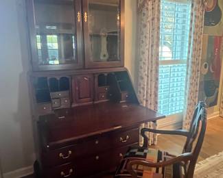 1980s Henkel Harris Mahogany John Hancock Secretary Desk - Hidden Compartments