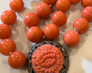 Very fine antique large salmon coral necklace circa 1860s.  