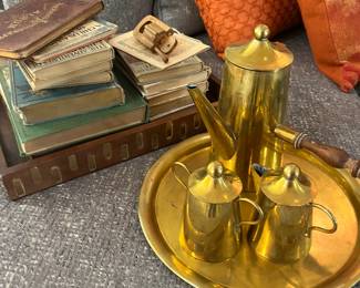 Antique brass chocolate service 