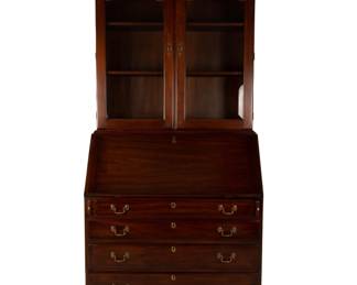 1980s Henkel Harris Mahogany John Hancock Secretary Desk - Hidden Compartments