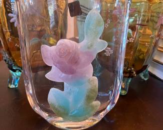 House of DAUM pate de verre floral glass large vase!