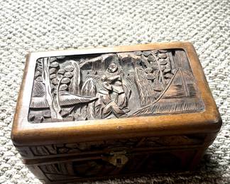 Hand carved wooden trinket box