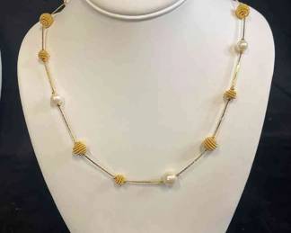 Trifari Matching Gold Tone Bead Faux Pearl Necklace  Bracelet