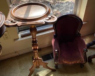 Tiny child's velvet chair.