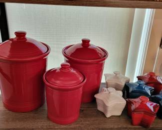Huge  Fiesta ware containers and very rare le creuset star bowls.