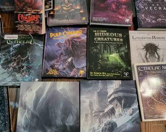 Cthulu and Lovecraft books , games , and comics.