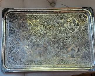 Huge antique persian silver  engraved  tray .Very ornate 