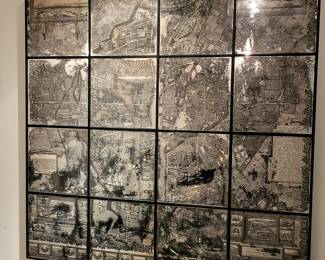 Huge mercury glass antique map wall art