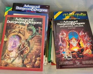 Advanced dungeons and dragons manuals , rare dungeon maps ,  and so much more.