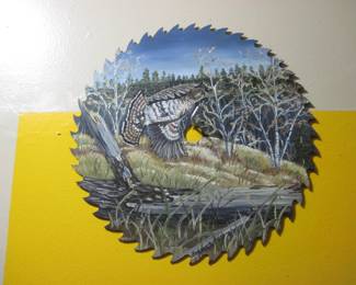 Painted Saw blade with a Grouse in flight