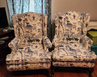 Pair of Asian fabric side chairs 