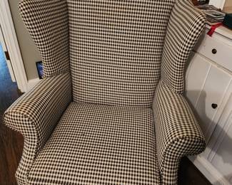 Pair of checkered wingback chairs 