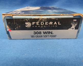 Lot 108. Full box of Federal 308 Win.&nbsp; 180 grain soft point.&nbsp; 20 rounds.