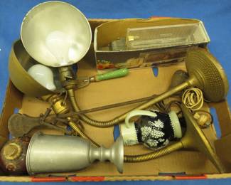 Lot 76. Two steel-based lamps, part of a vintage scale, and more