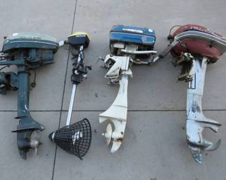 Lot 236. Three untested vintage outboard engines and an untested Minn Kota trolling motor