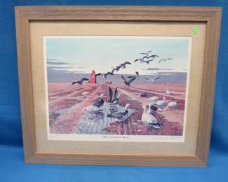 Lot 25. Signed and numbered Les Kouba print Blue, Snow, Rain and Barley 34" x 28". Professionally framed.