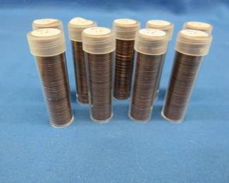 Lot 215. Nine rolls of wheat pennies.&nbsp; Five from the 50s and four from the 40s.