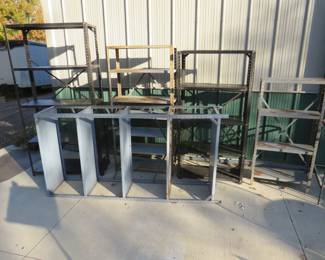 Lot 239. Five metal shelves and a metal stand