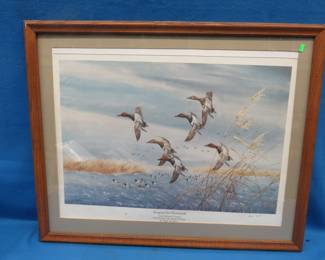 Lot 103. Angus Shortt signed and numbered Swinging-Out Canvasbacks 34"x 27 1/2" framed and matted print